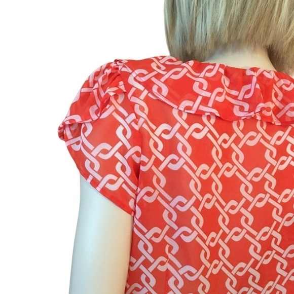 Banana Republic Blouse Top Lightweight Ruffles Flowy Flutter Sleeves Warm Print - Picture 8 of 16